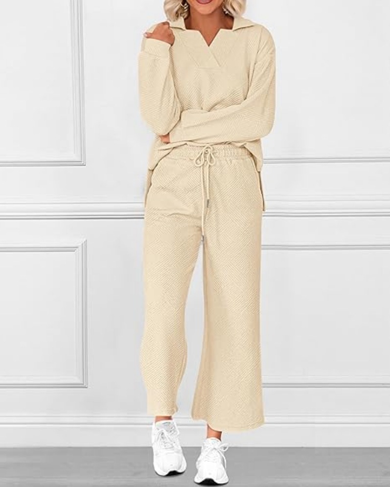 Solid Textured Long-Sleeve Hoodie and Pants Two-Piece Set