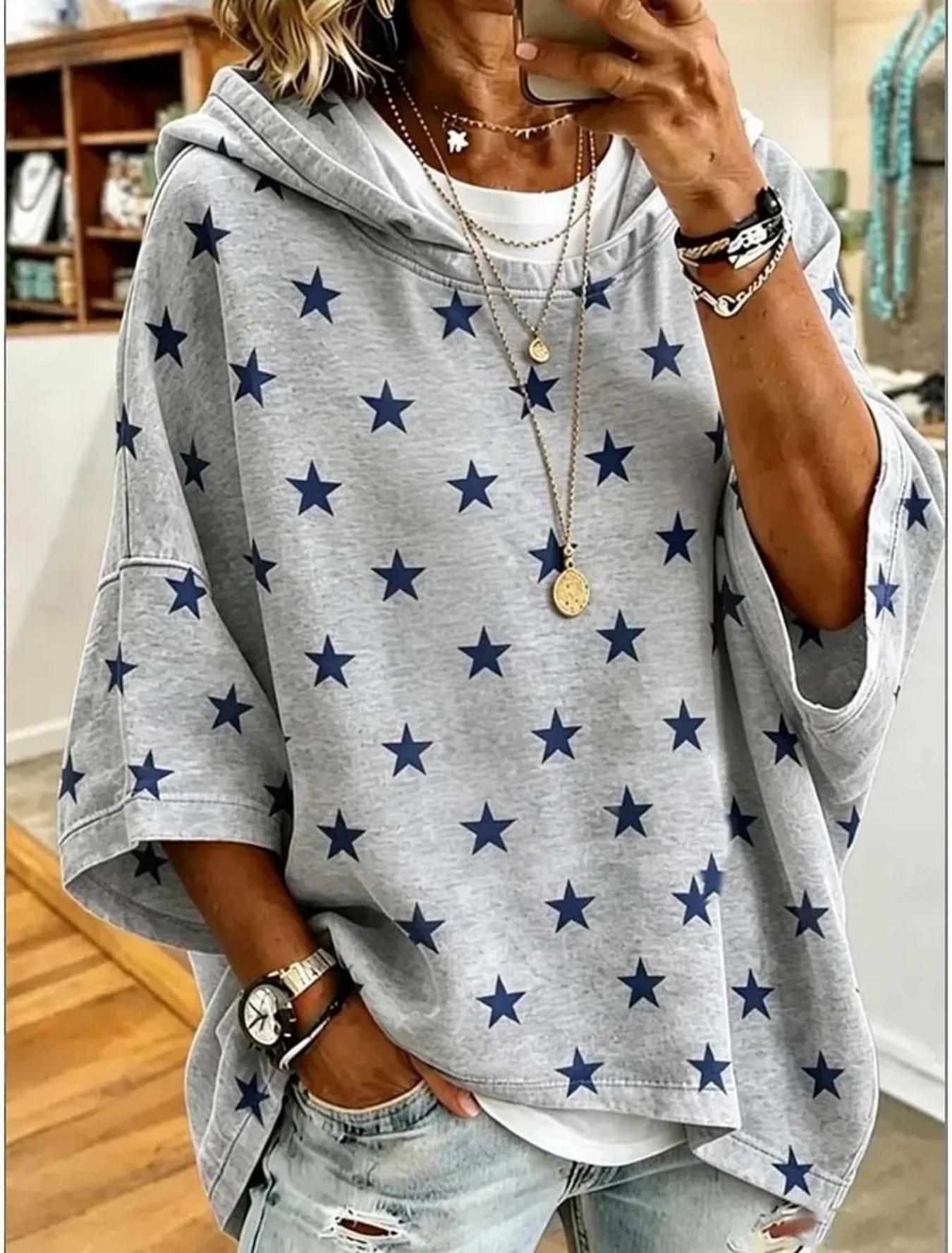 Women's Gradient Line Print Casual Hoodie