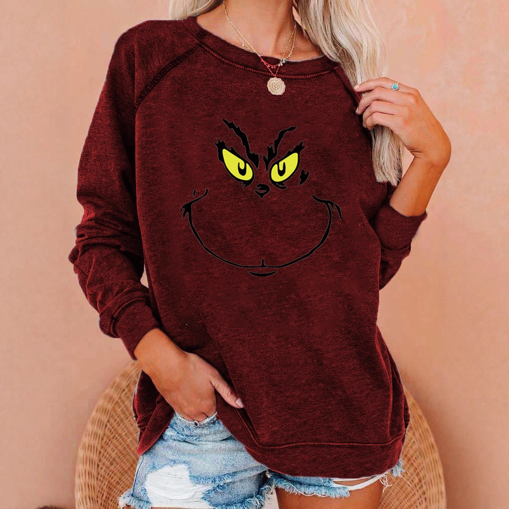 Women's Christmas Grinch Smiley Face Crewneck Sweatshirt