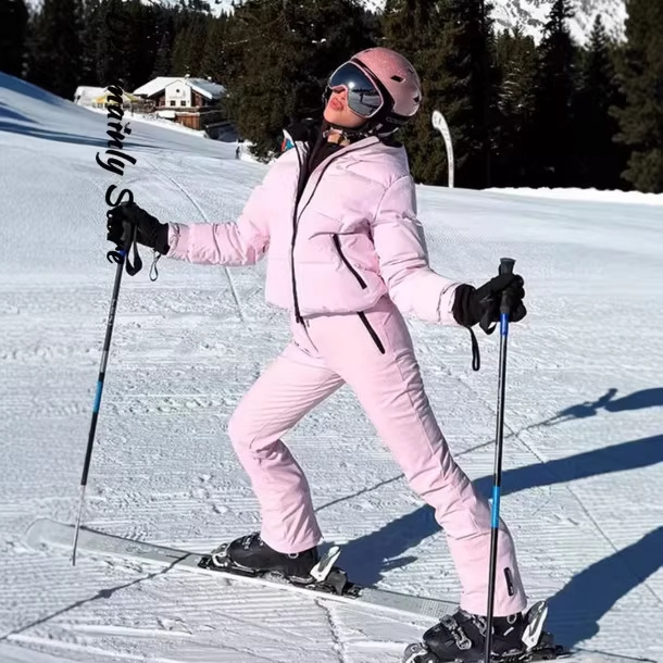 Women's Hooded Zip Puffer Ski Jacket and Pants Set