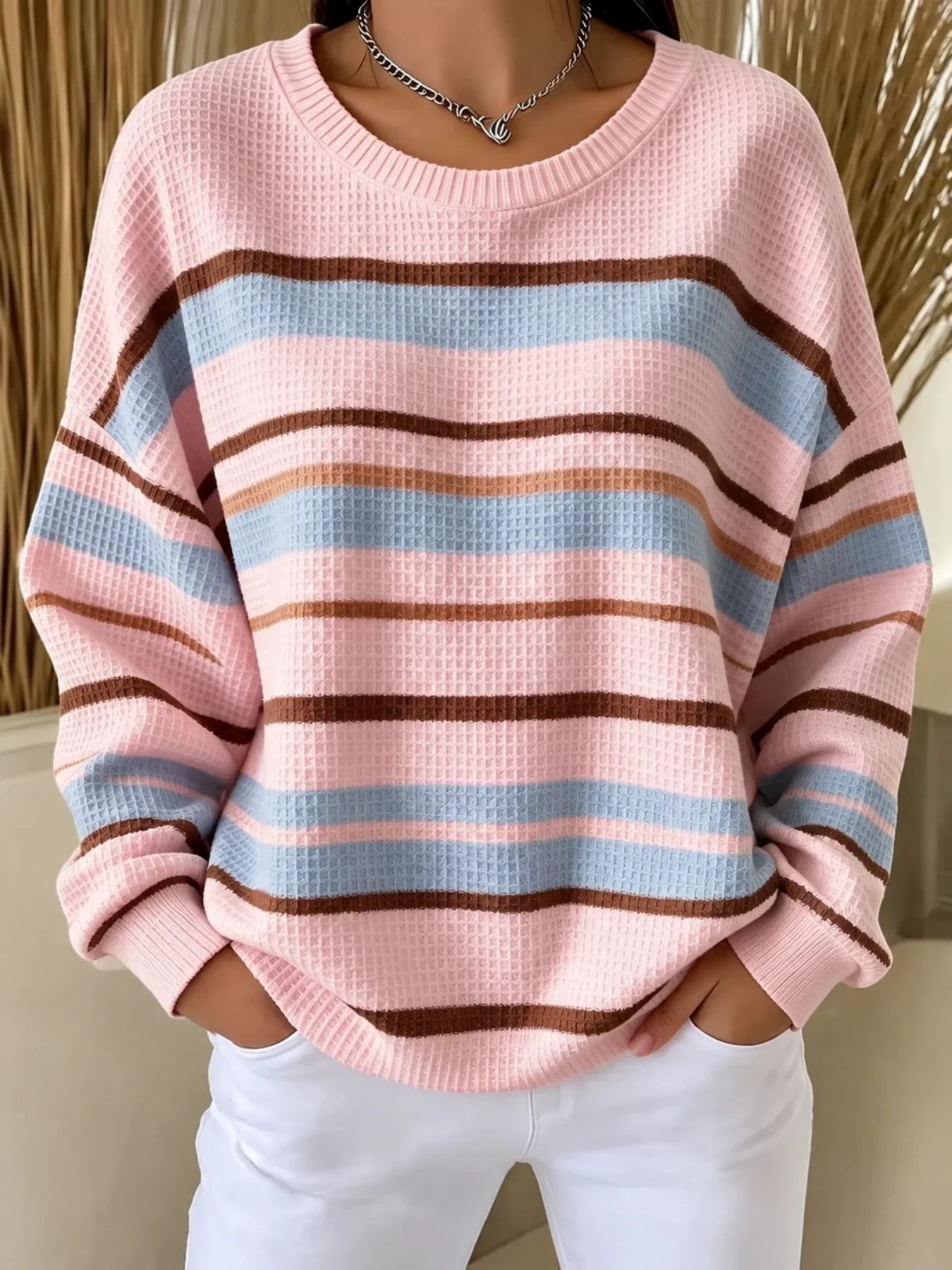 Landscape Line Print Crewneck Long Sleeve Pullover Sweatshirt