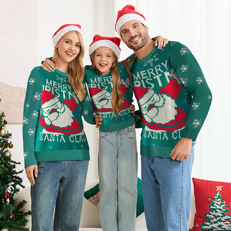 Christmas Sweater for Family Matching Pullover Crew Neck Colorblock