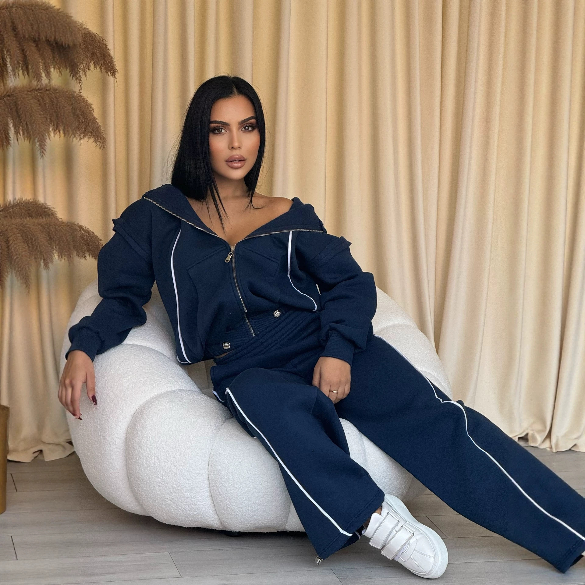 Casual Loose Zip-Up Hoodie Sweatsuit Set