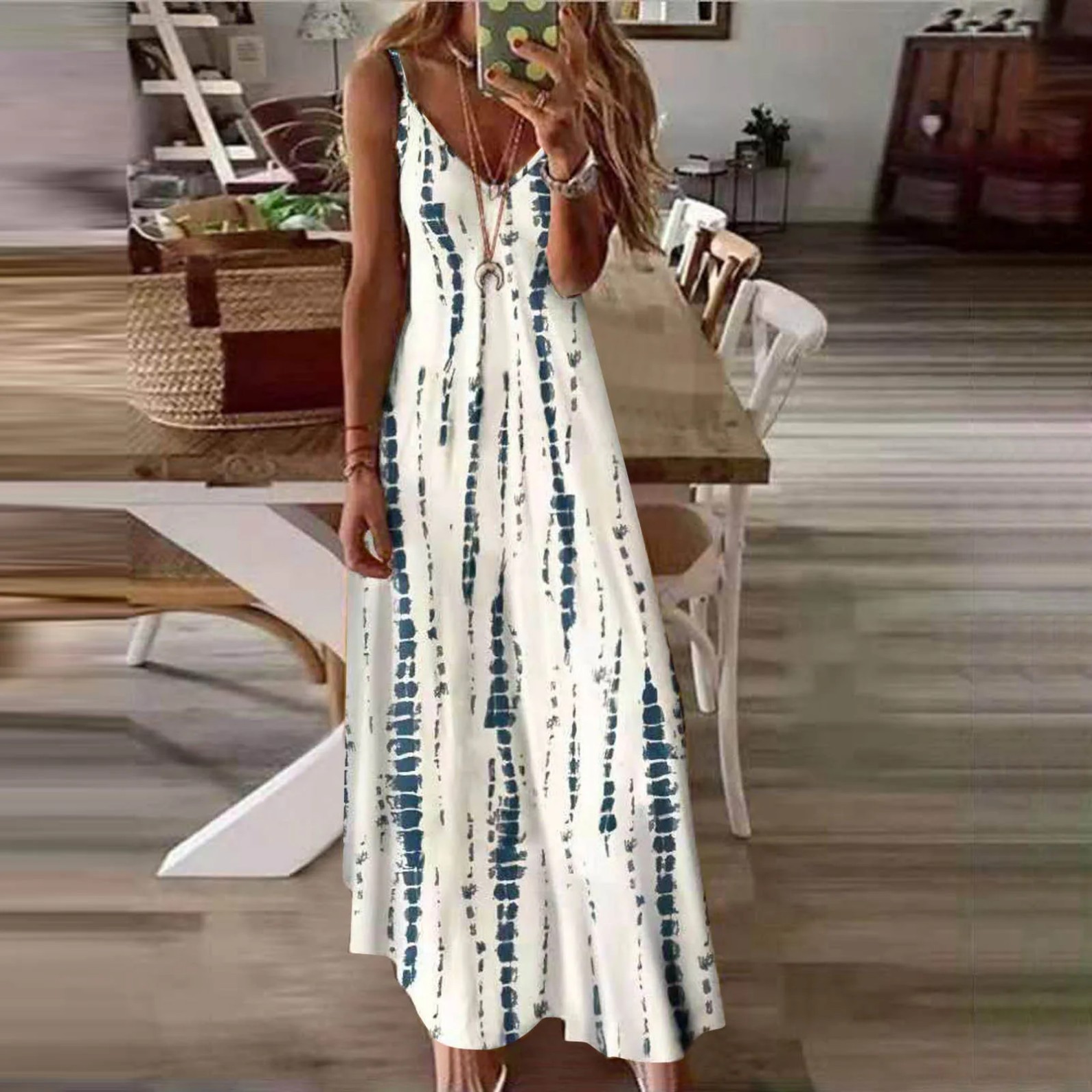 Women's Vintage Floral Print Sleeveless Midi Dress Casual Loose Fit