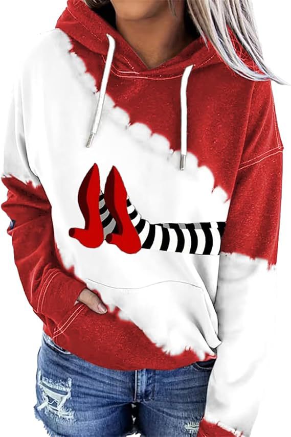 Women's Red High Heel Print Hoodie