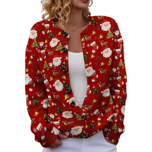 Women's Christmas Snowman Tree Print Button Cardigan