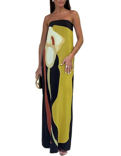 Women's Floral Print Strapless Midi Dress