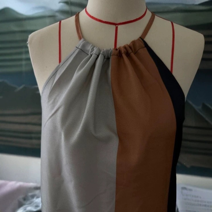 Women's Halter Neck Color-Block Maxi Dress Sleeveless Open Back Loose Fit