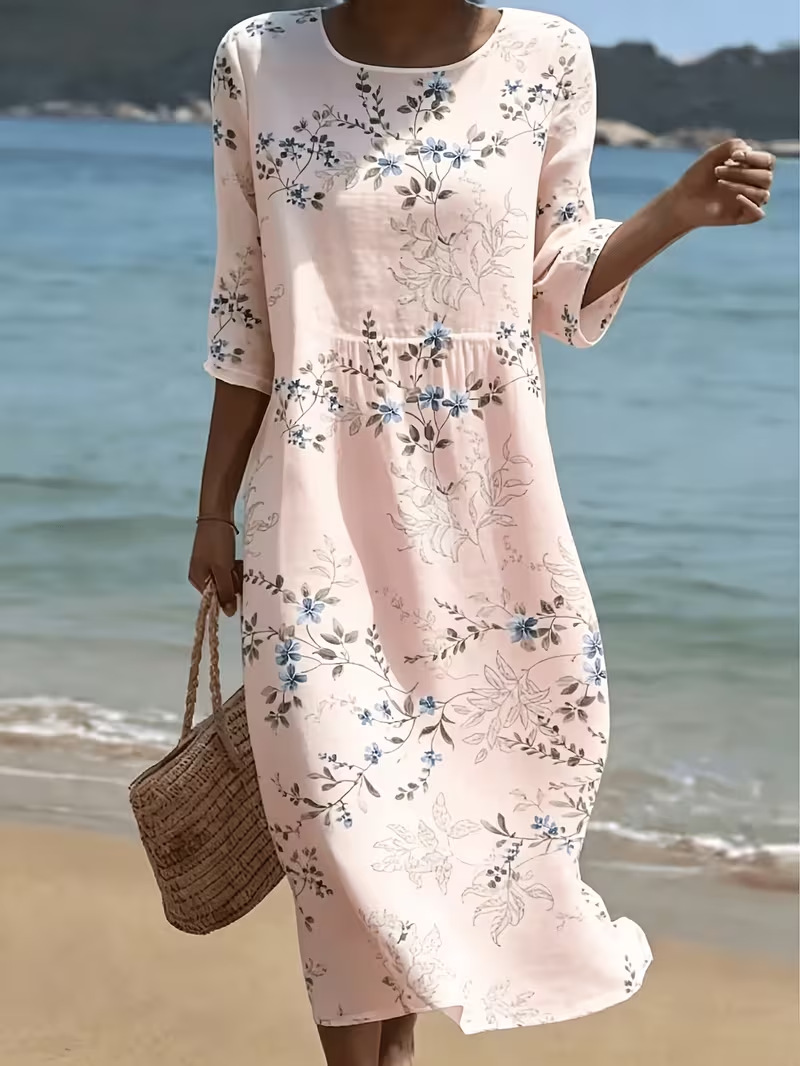 Women's Floral Print Pleated Midi Dress