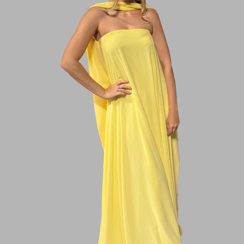 Women's Strapless Long Evening Dress Solid Color High Waist