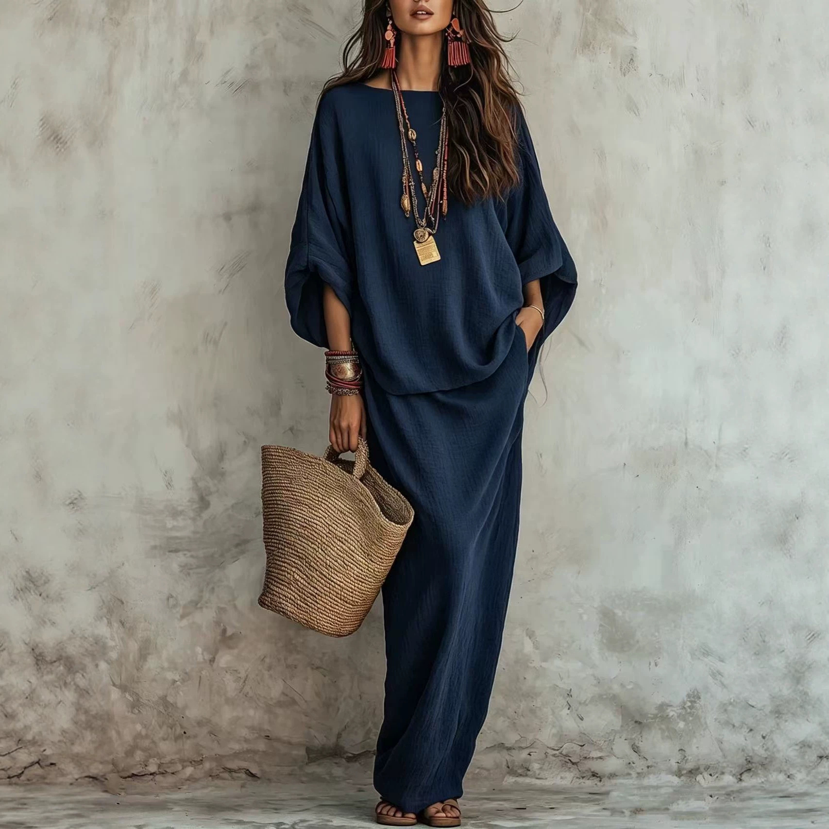 Women's Solid Color Long Skirt Two-Piece Set Casual Loose Fit