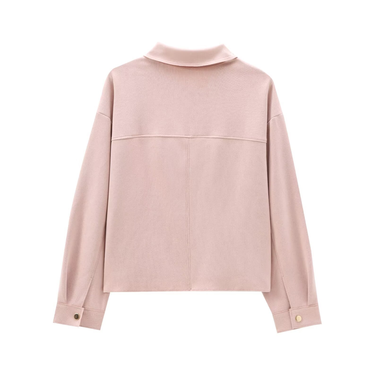 Women's Faux Suede Streetwear Jacket with Polo Collar