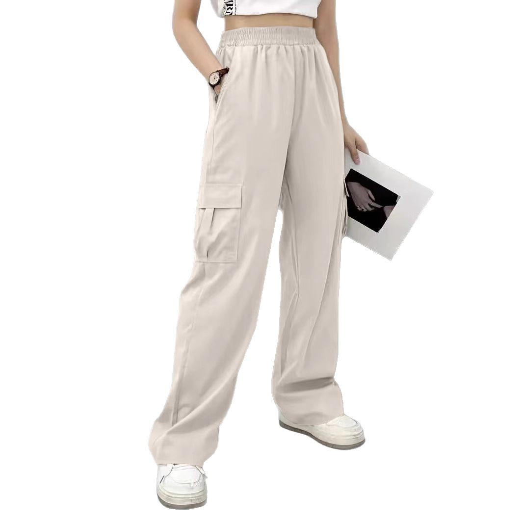 Gray Ice Silk Cargo Pants High Waist Straight Leg Quick-Dry