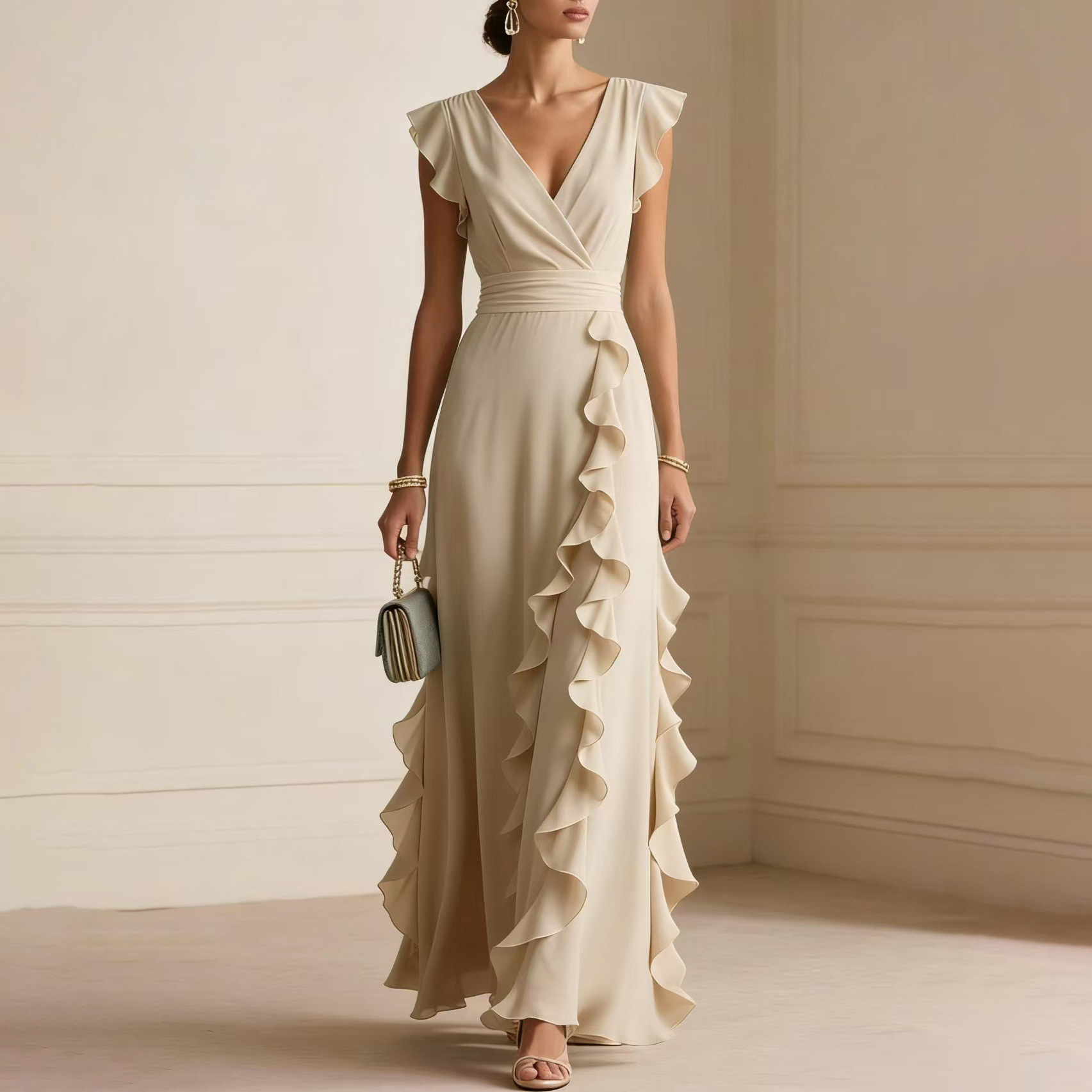 Women's Light Luxury French Style Solid Color Slim Fit Dress