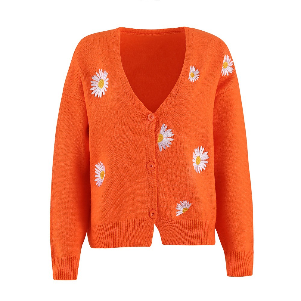 Women's Button-Front Floral Embroidered Knit Cardigan Sweater