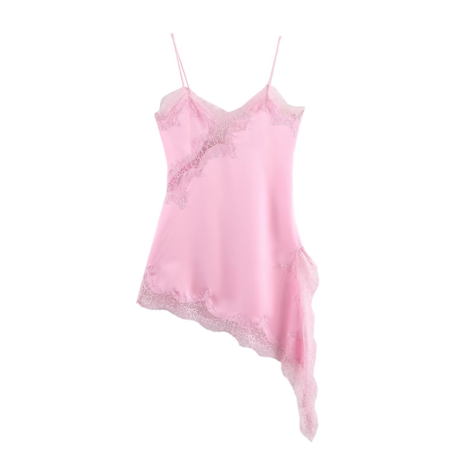 Women's Lace Asymmetric Dress with Deep V-Neck Sleeveless Slim Fit