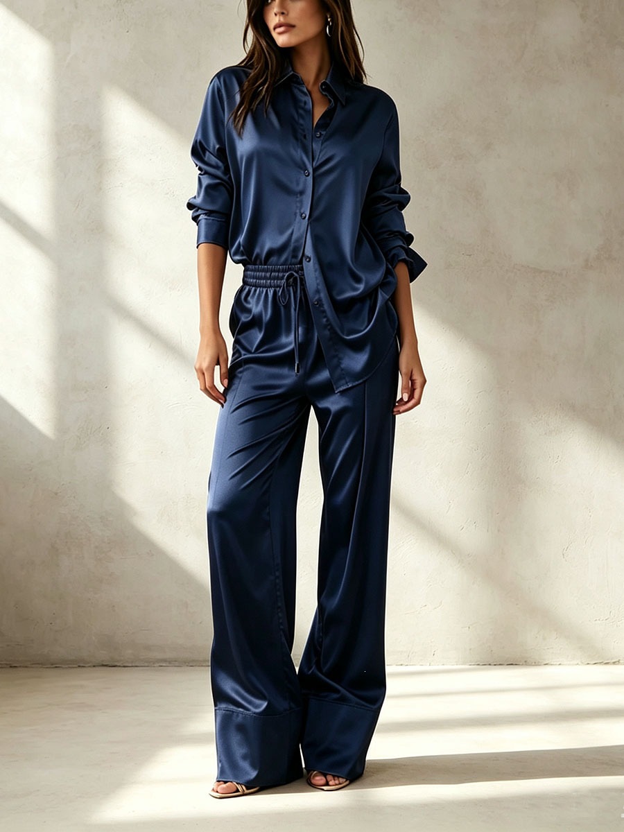 Minimalist Long-Sleeve Two-Piece Shirt Set for Women