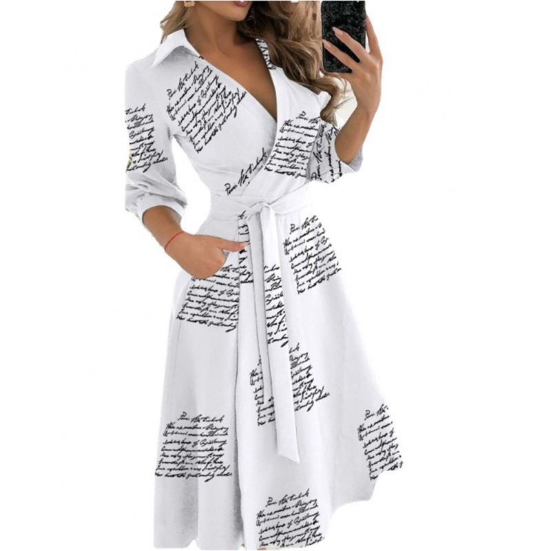 Women's Long Sleeve V-Neck Print Bodycon Dress