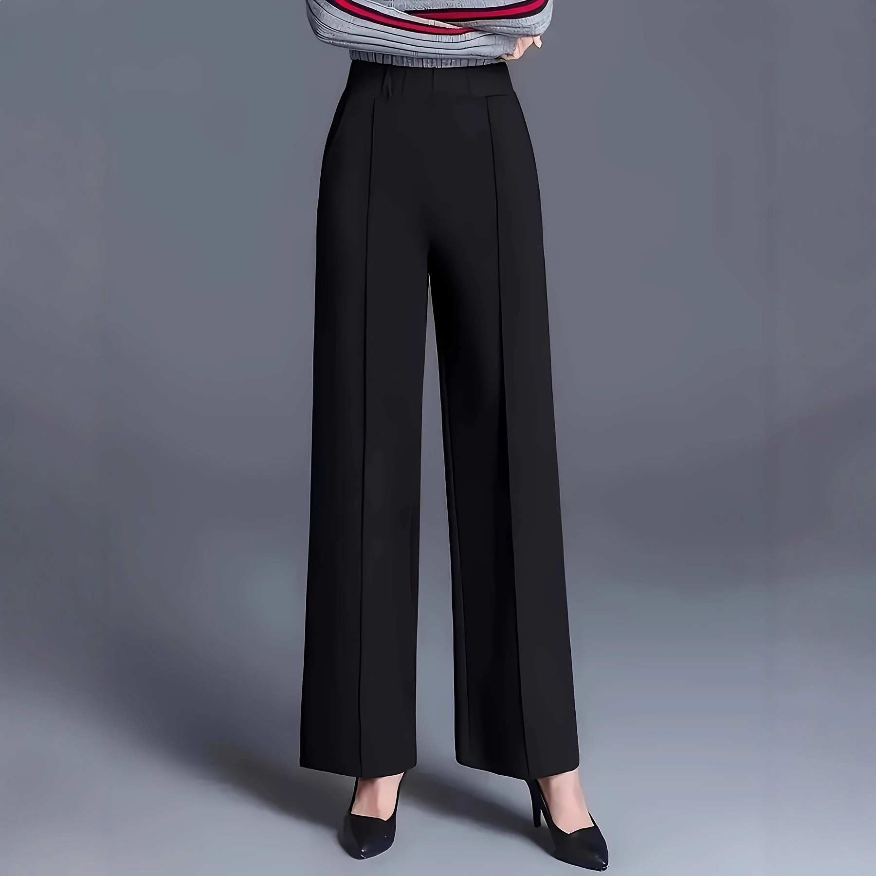 Women's High-Waist Wide-Leg Pants Solid Color Loose Slimming Casual