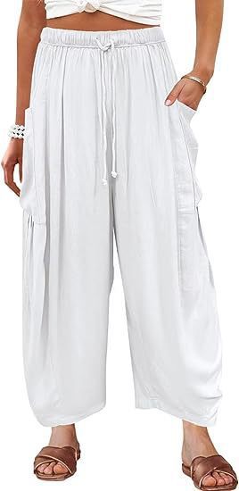 Women's High-Waist Pleated Wide-Leg Pants Elastic Waist Loose Casual