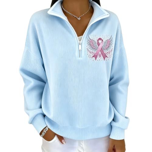 Wing Ribbon Print Half-Zip Stand Collar Hoodie