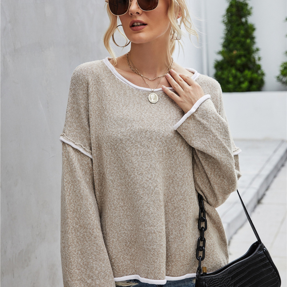 Women's Plus Size Crewneck Knit Sweater with Back Fringe