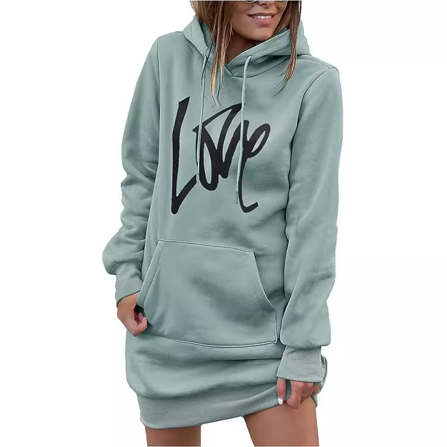 Hooded Midi Sweatshirt Dress with Lace-Up Detail