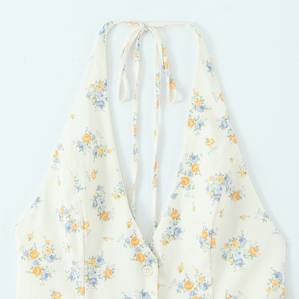 Floral Print Poplin Halter Dress