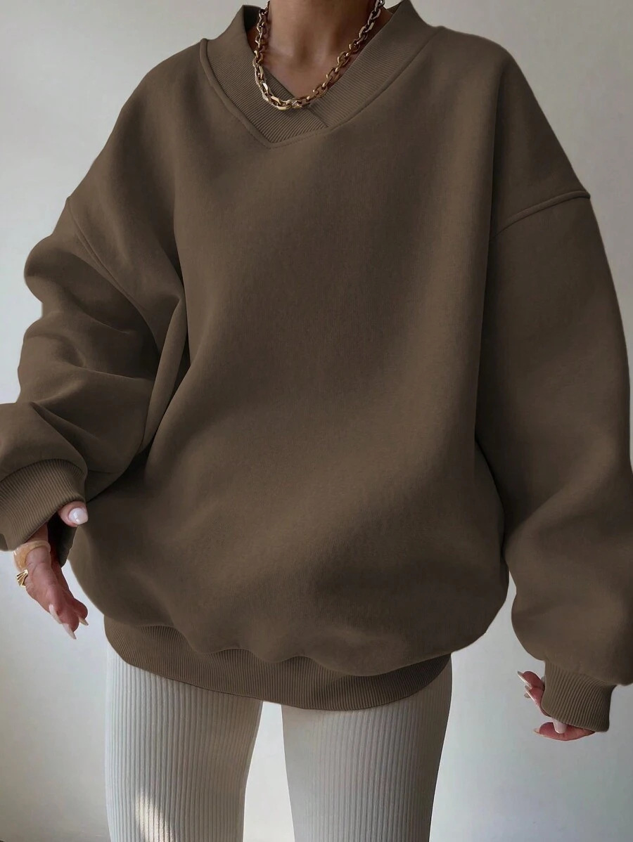 Women's Casual Solid Color Long Sleeve Crewneck Sweatshirt Loose Plus Size Pullover