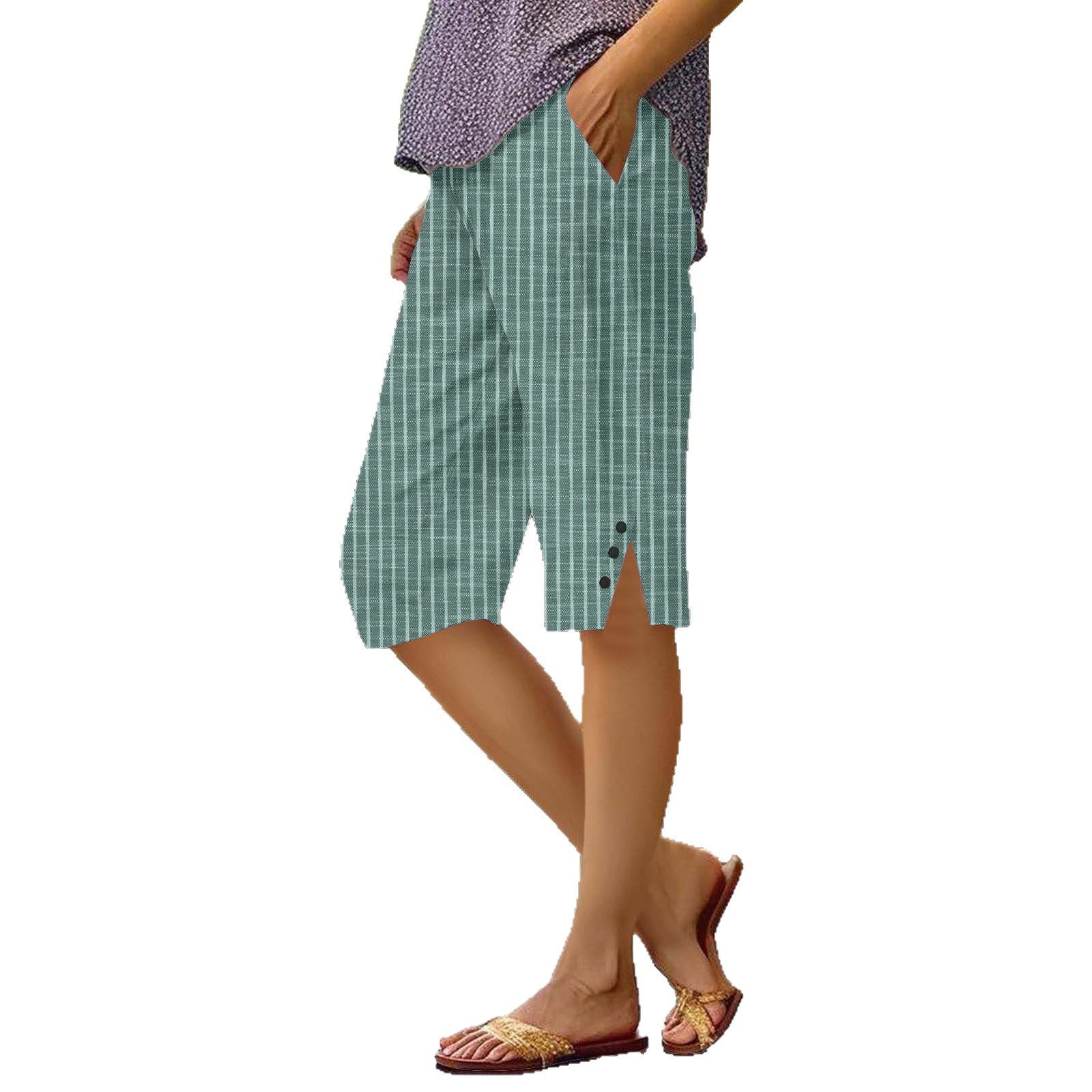 Women's Striped Wide-Leg Capri Pants with Elastic Waist