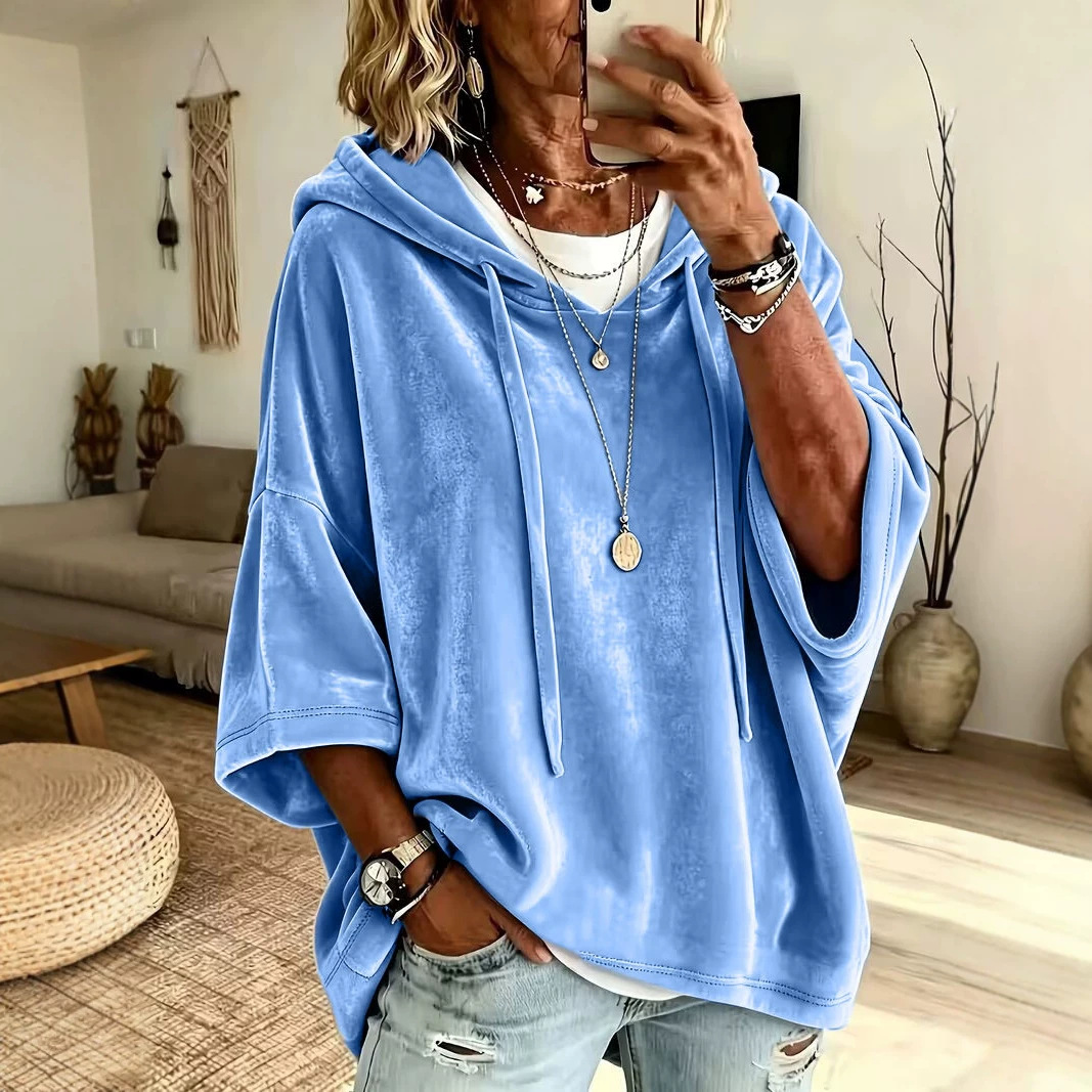 Women's Solid Velvet Hooded Sweatshirt Pullover