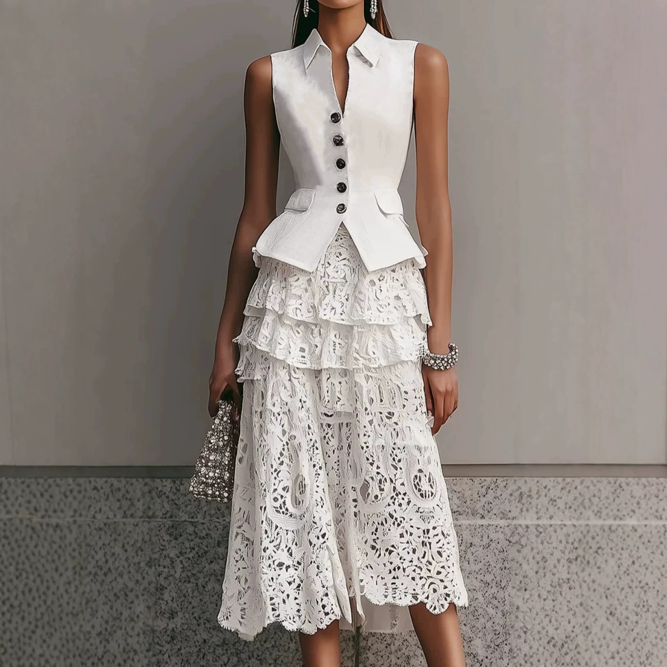 Slim-Fit Vest and Wide-Leg Pants Linen Set