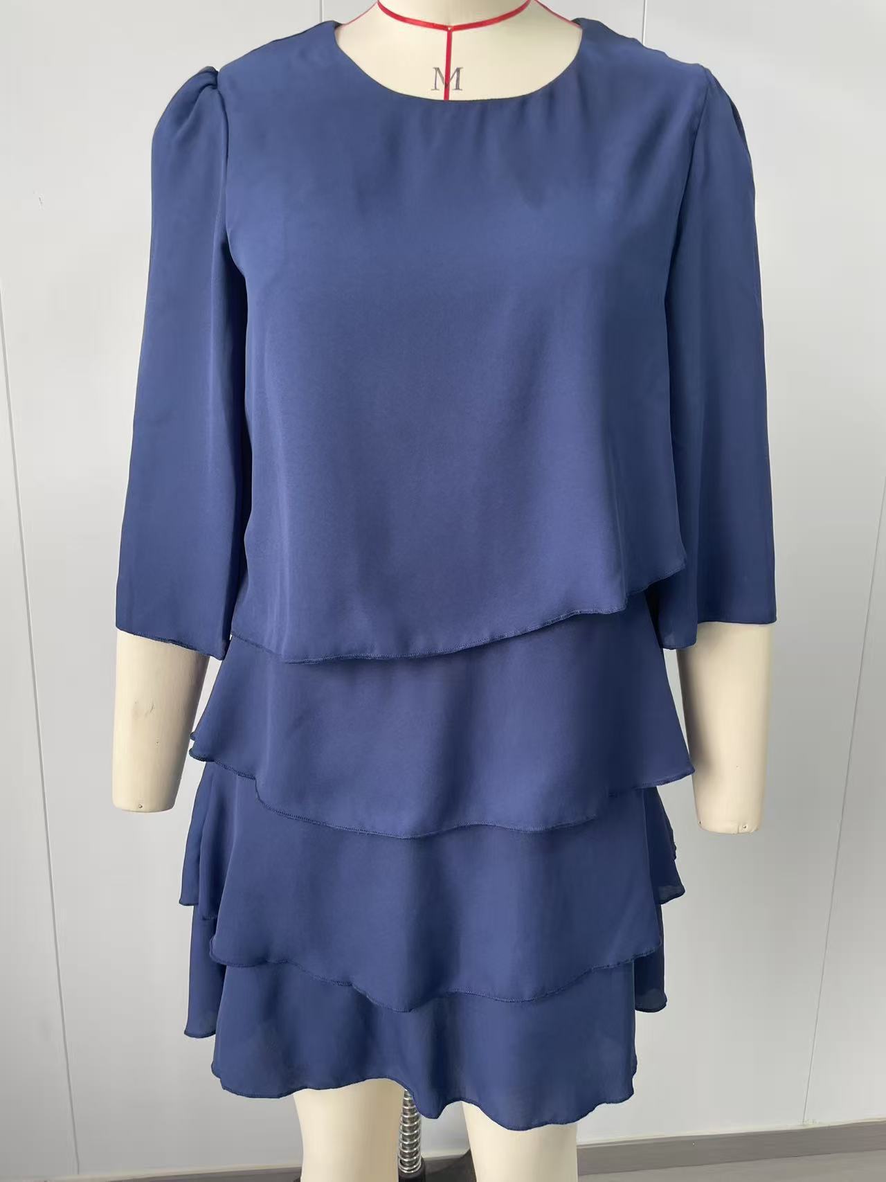Women's Tiered Cake Dress Round Neck Loose Fit Midi Dress