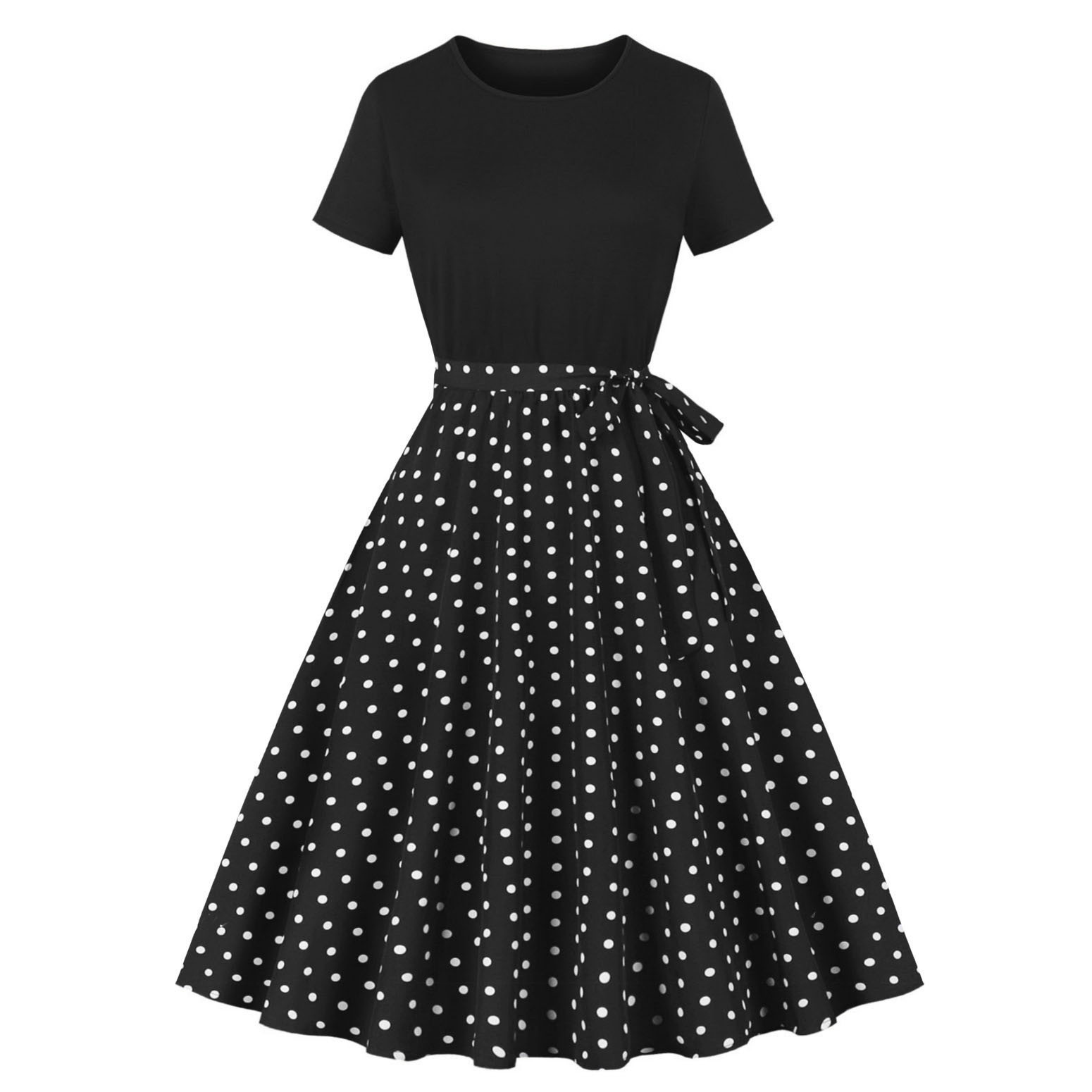 Women's Vintage Patchwork Midi Dress with Belt
