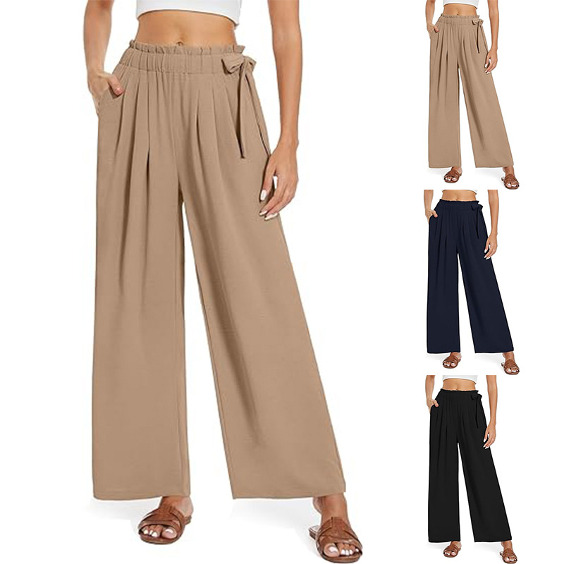 High-Waisted Wide-Leg Paperbag Pants with Pockets