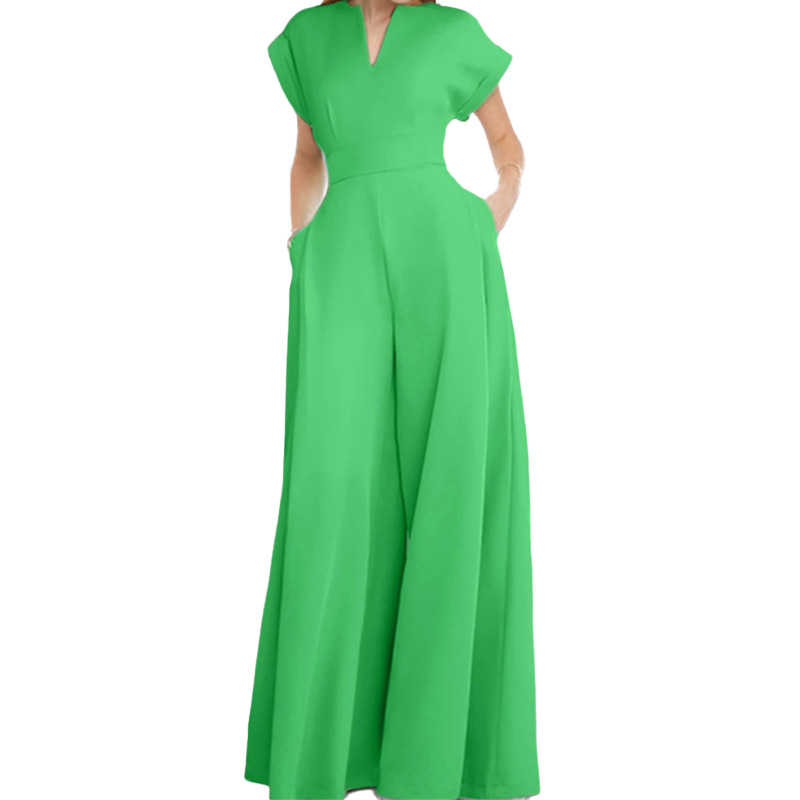 V-Neck Waist-Cinched Wide-Leg Jumpsuit