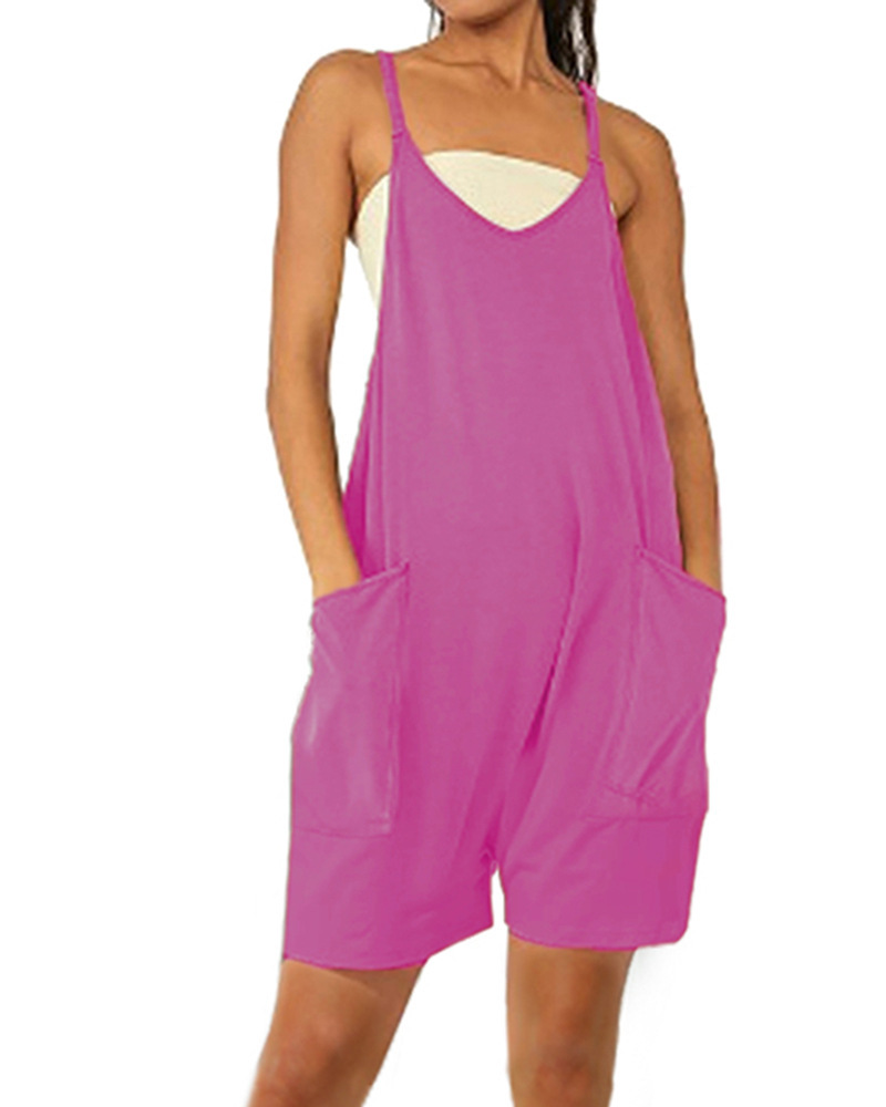 Women's Sleeveless Zip Pocket Romper Shorts Jumpsuit