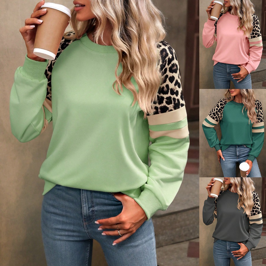 Women's Leopard Colorblock Long-Sleeve Loose Sweatshirt