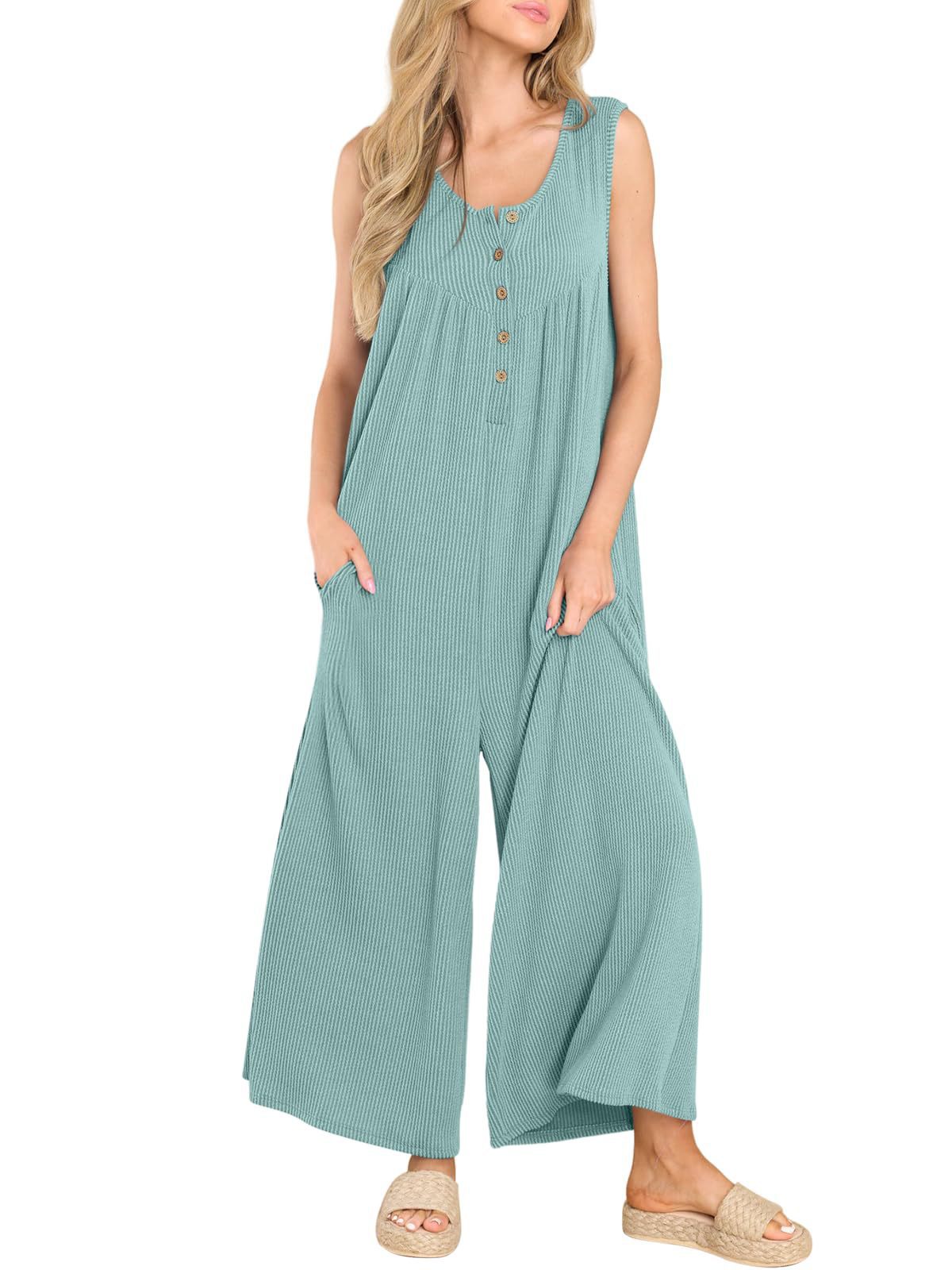 Women's Sleeveless Pocket Jumpsuit Casual Straight Leg