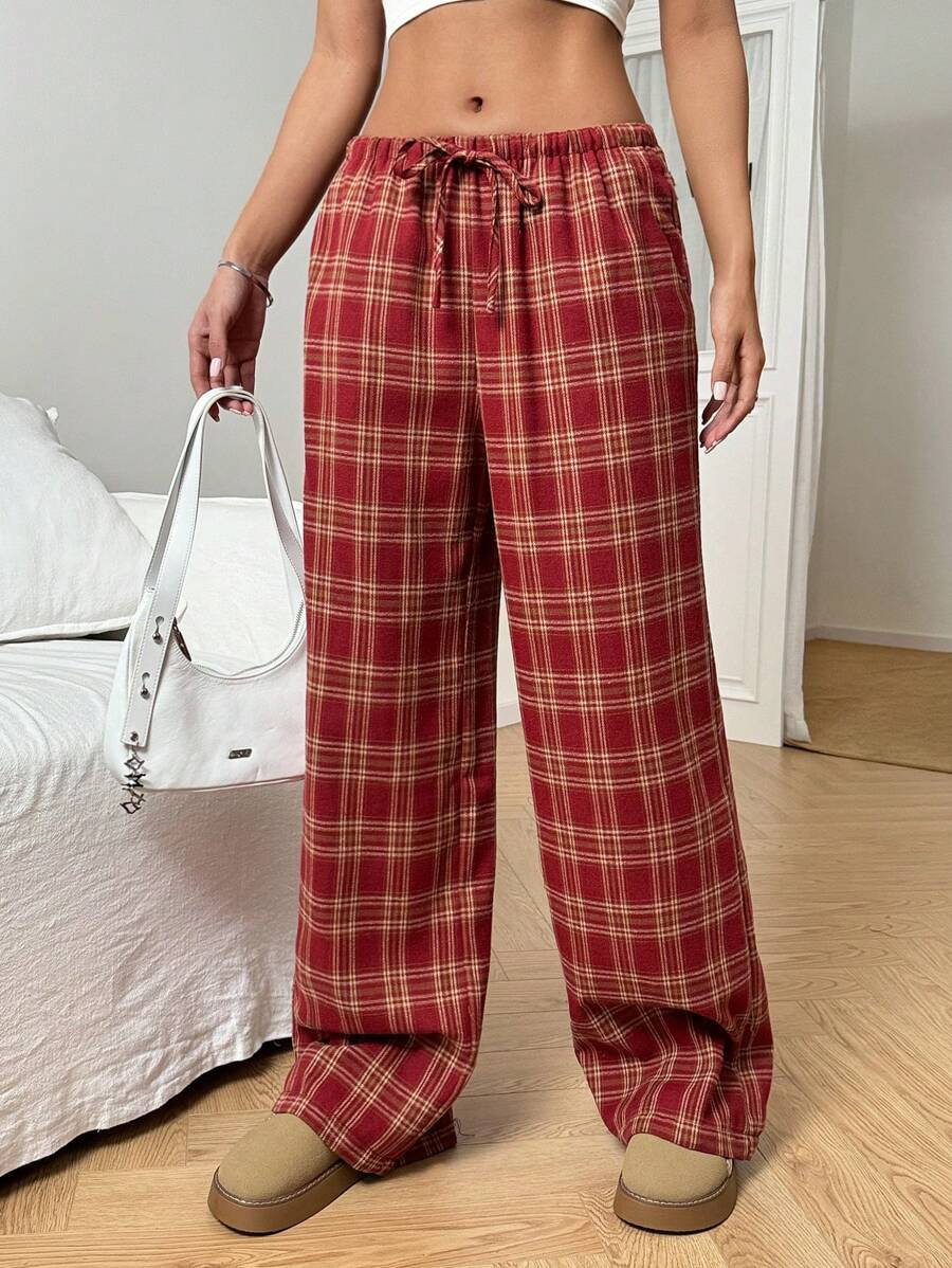 American Retro Striped Plaid Straight-Leg Casual Pants with Pockets