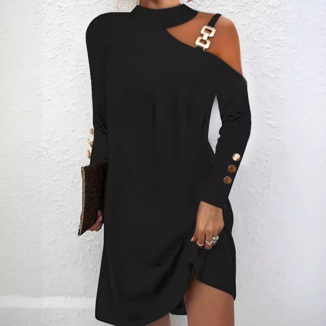 Women's Halter Neck Button Dress with Metal Accents