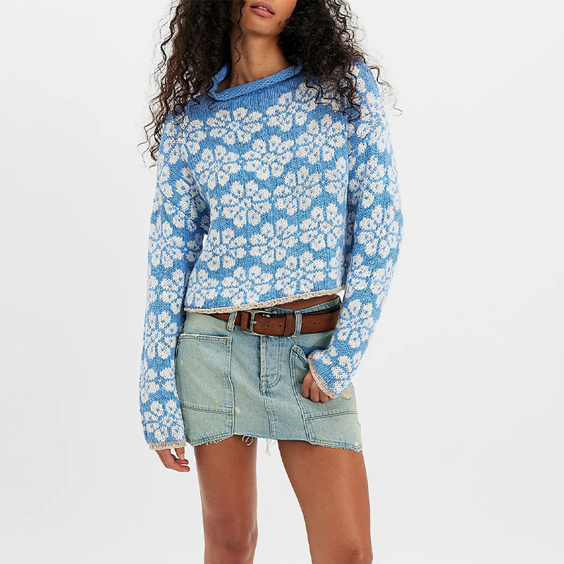 Loose Knit Jacquard Crewneck Sweater