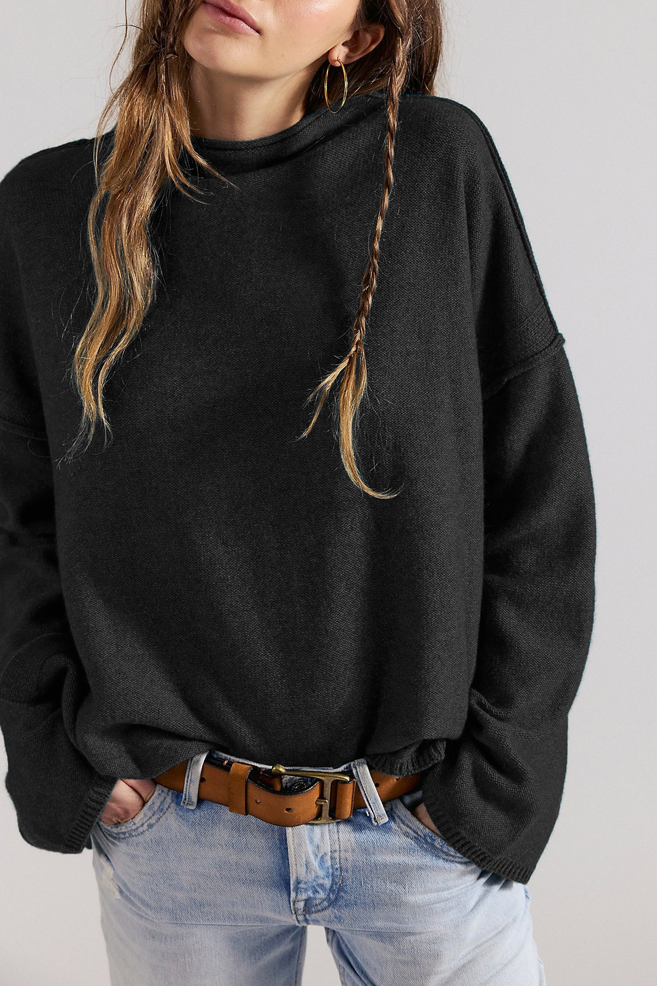 Women's Solid Color Crewneck Knit Pullover Sweater