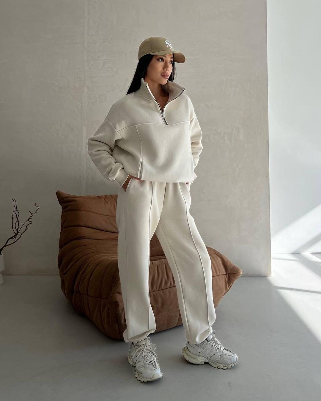 Women's Casual Colorblock Zip-Up Sweatshirt & Pants Set