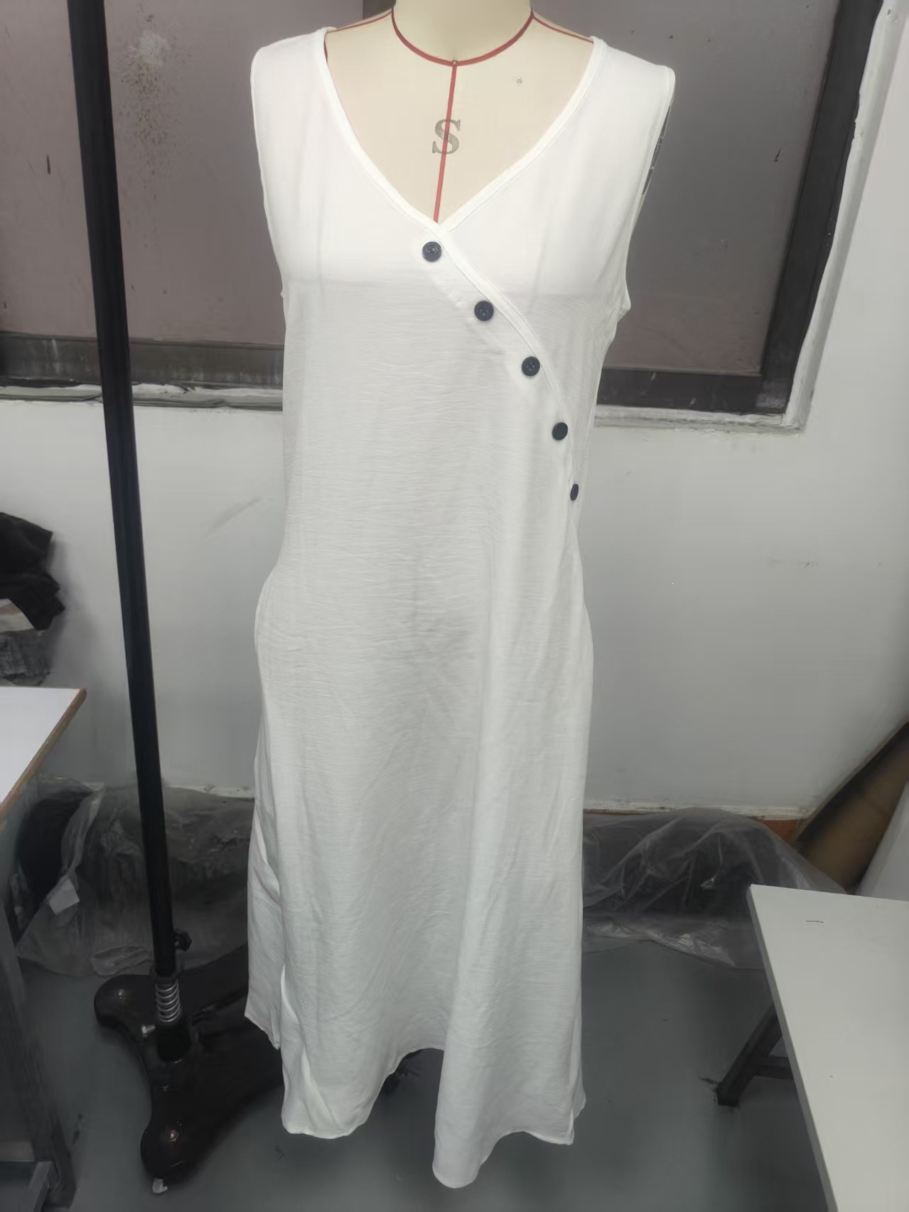 V-Neck Button-Front Sleeveless A-Line Maxi Dress