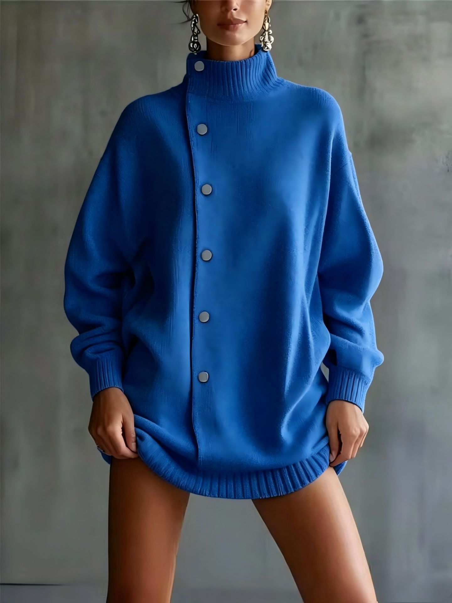 Women's Turtleneck Knit Cardigan Sweater Coat Loose Fit