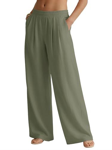 Women's Linen Wide-Leg Pants Casual Beach Vacation Trousers