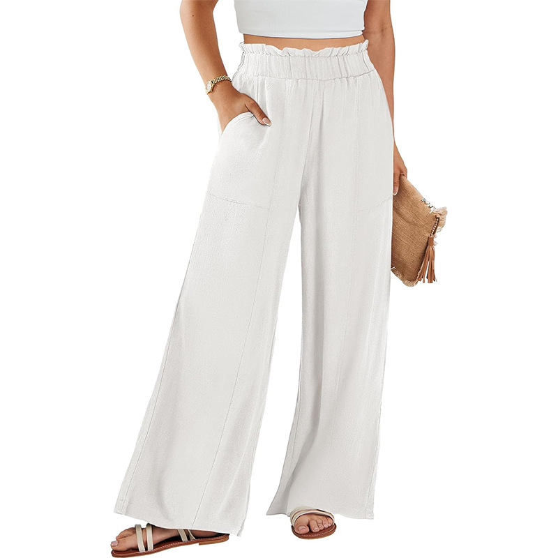 High-Waist Linen-Blend Wide-Leg Pants with Pockets