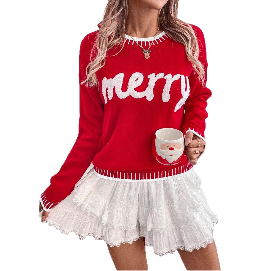 Women's Christmas Knit Sweater Long Sleeve Loose Pullover