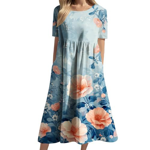 Women's Floral Print Casual A-Line Midi Dress with 3D Digital Print